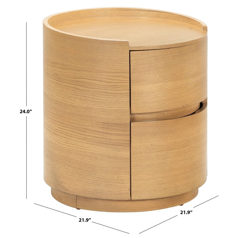 Safavieh Melissa Round 2 Drawer Wood Nightstand in Oak
