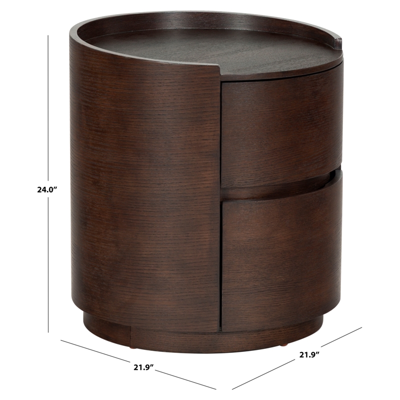 Safavieh Melissa Round 2 Drawer Wood Nightstand in Walnut