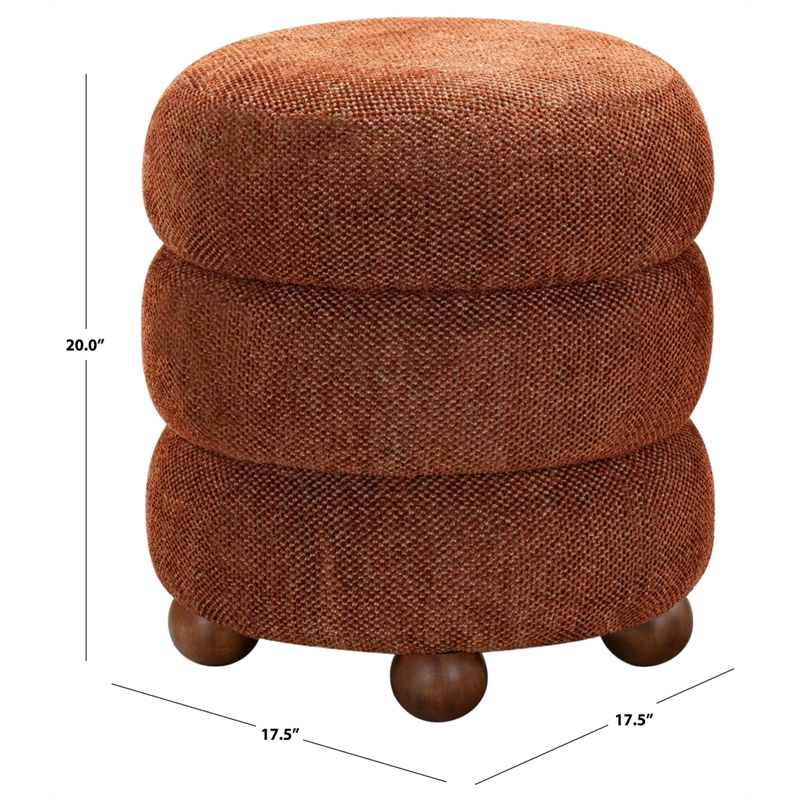 Safavieh Cecelia Round Chenille and Wood Ottoman in Rust / Walnut