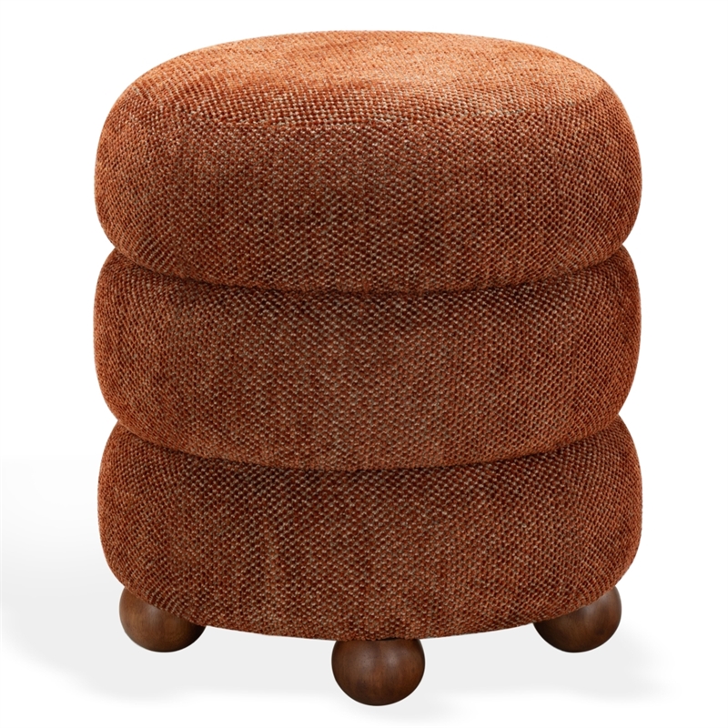 Safavieh Cecelia Round Chenille and Wood Ottoman in Rust / Walnut