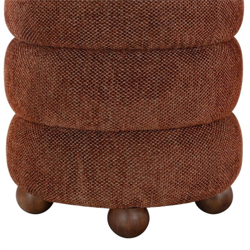 Safavieh Cecelia Round Chenille and Wood Ottoman in Rust / Walnut
