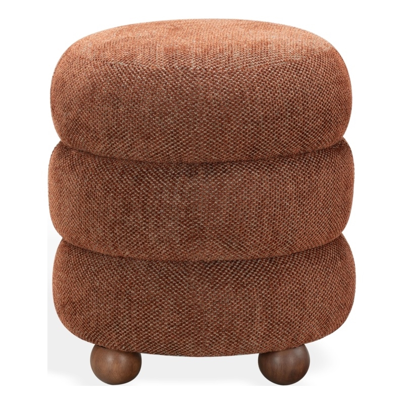 Safavieh Cecelia Round Chenille and Wood Ottoman in Rust / Walnut