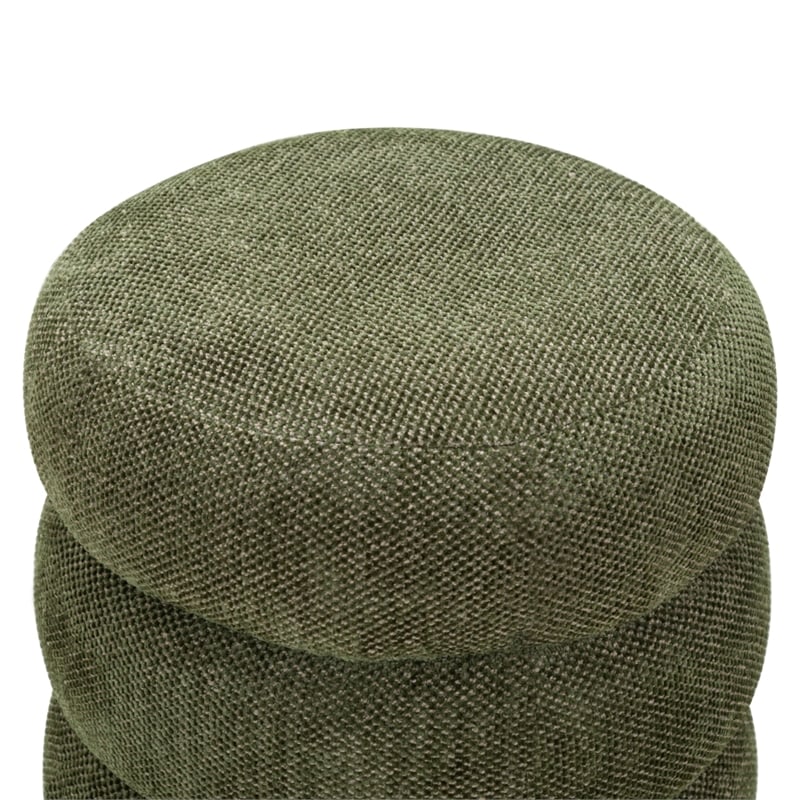 Safavieh Cecelia Round Chenille and Wood Ottoman in Green / Walnut