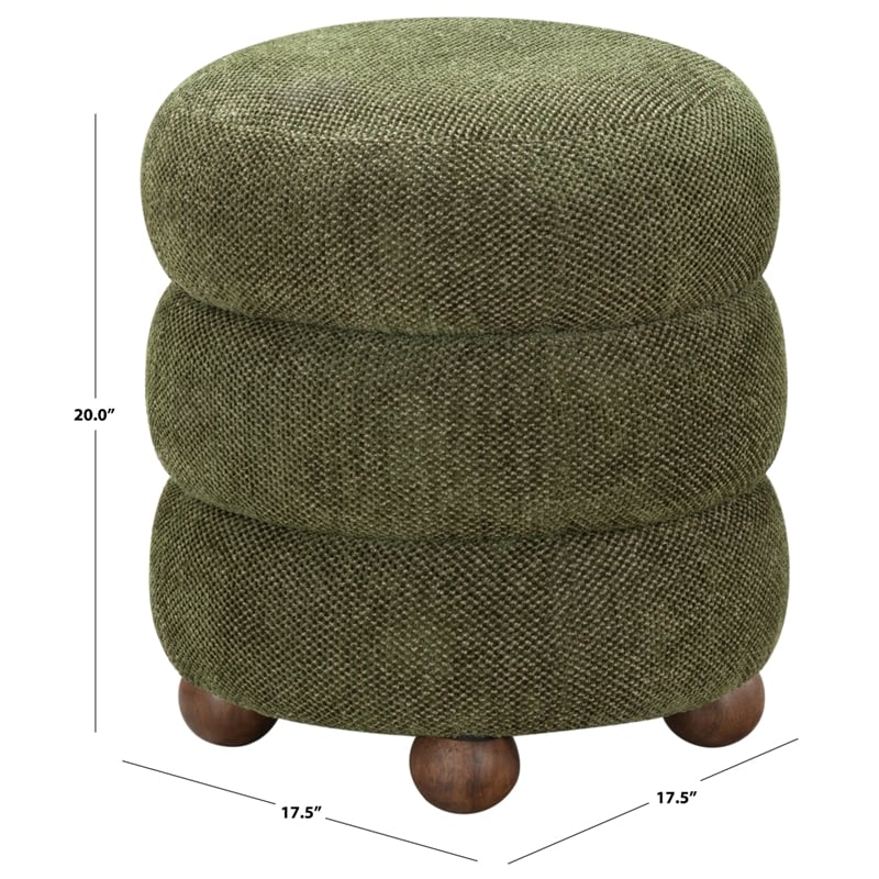Safavieh Cecelia Round Chenille and Wood Ottoman in Green / Walnut
