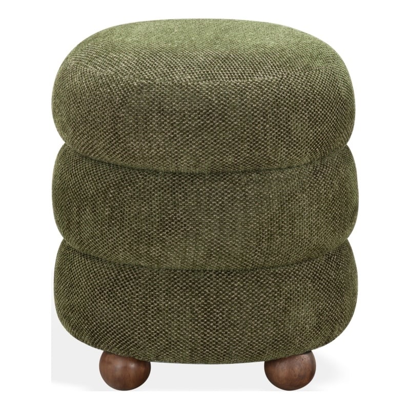 Safavieh Cecelia Round Chenille and Wood Ottoman in Green / Walnut