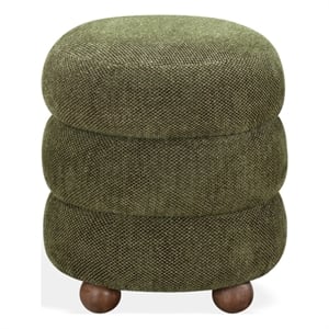 Safavieh Cecelia Round Chenille and Wood Ottoman in Green / Walnut