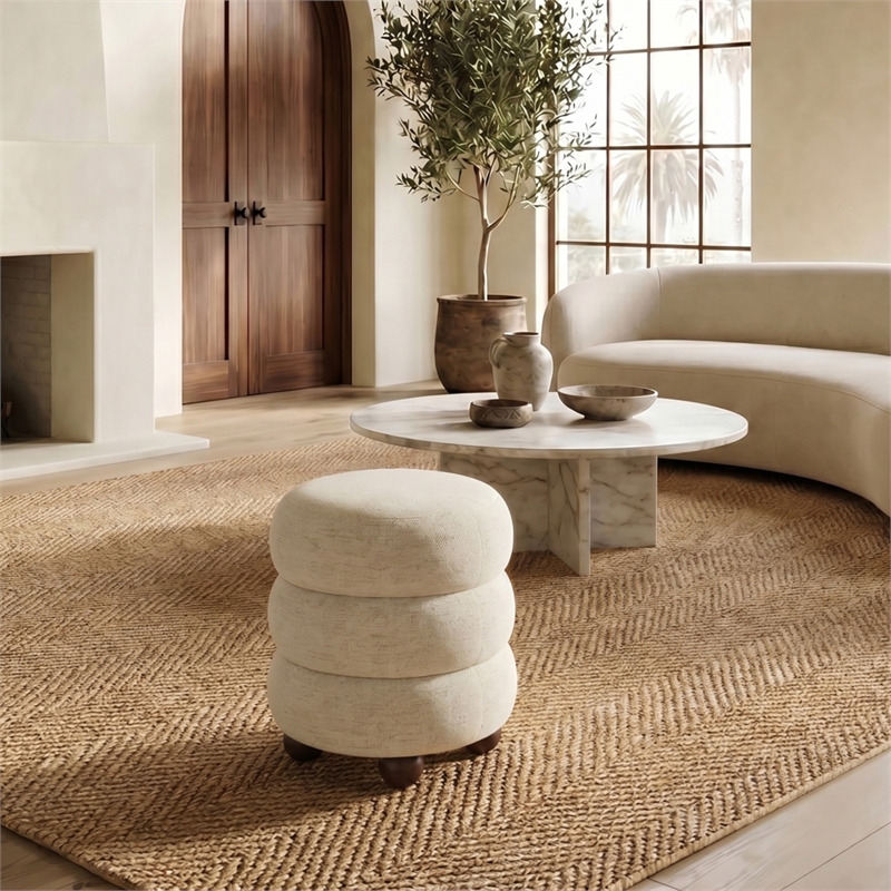 Safavieh Cecelia Round Ottoman in Taupe / Walnut