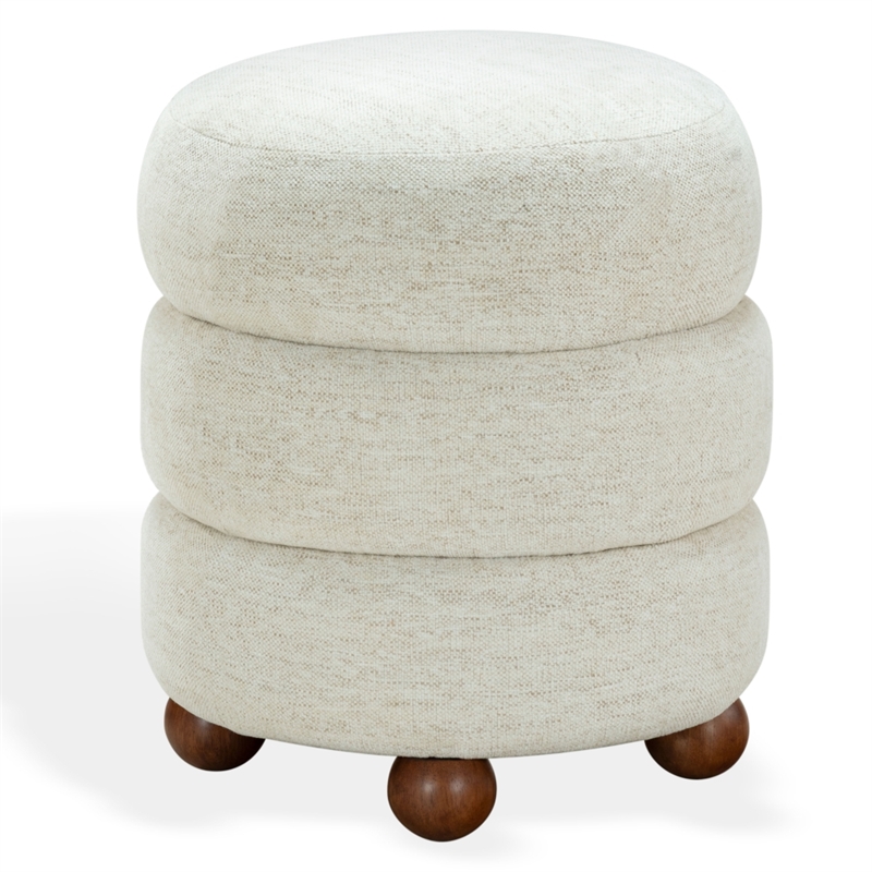 Safavieh Cecelia Round Ottoman in Taupe / Walnut