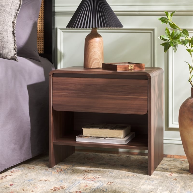 Safavieh Arsenio 1 Drawer Wood Nightstand in Walnut