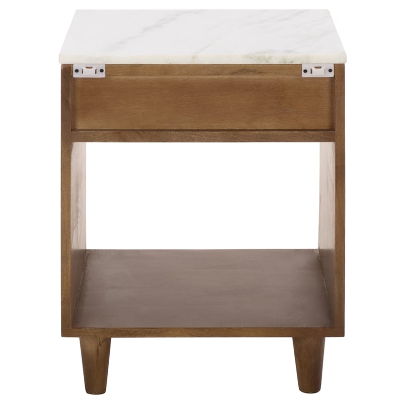 Safavieh Lyubov Marble and Wood Nightstand in White / Brown