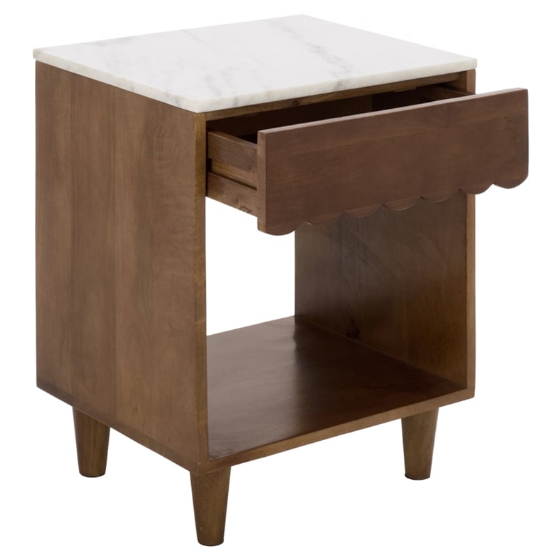 Safavieh Lyubov Marble and Wood Nightstand in White / Brown