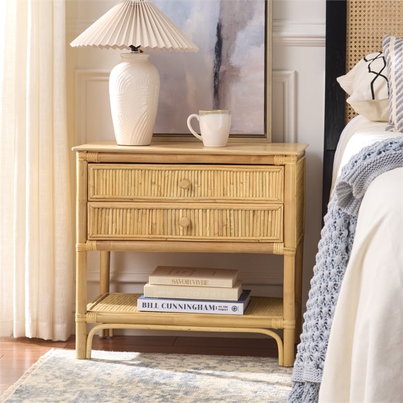 Safavieh Imari 2 Drawer 1 Shelf Wood Nightstand in Natural