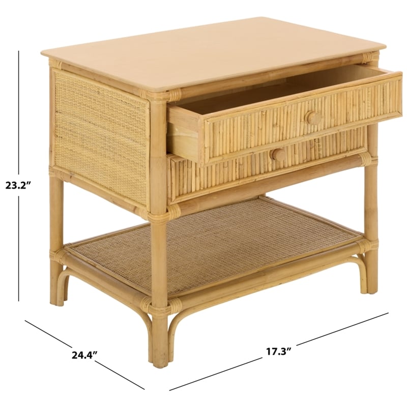 Safavieh Imari 2 Drawer 1 Shelf Wood Nightstand in Natural