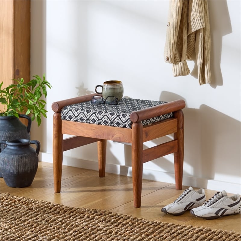 Safavieh Elmar Wood Ottoman in Navy / White / Natural