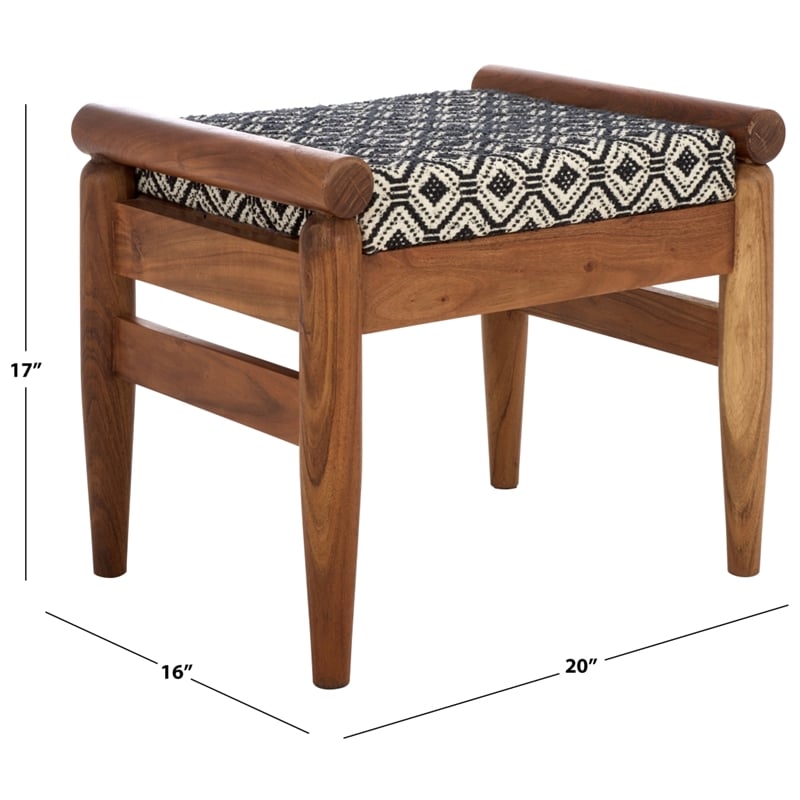 Safavieh Elmar Wood Ottoman in Navy / White / Natural