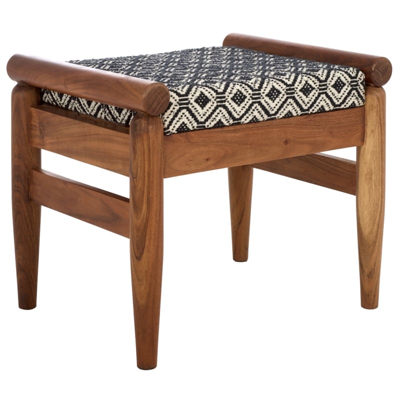 Safavieh Elmar Wood Ottoman in Navy / White / Natural