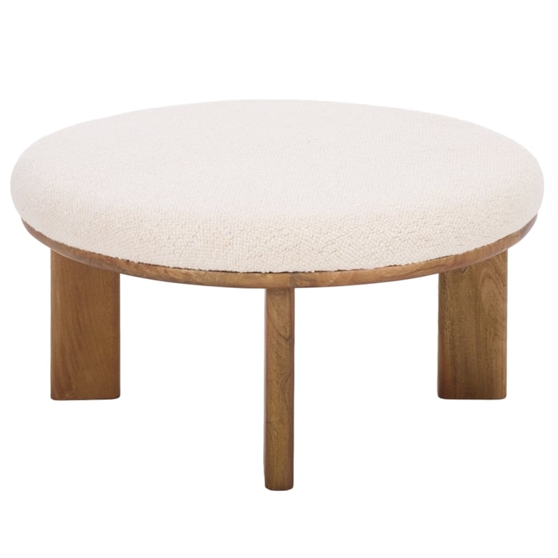 Safavieh Evgenia Round Wood Ottoman in White / Walnut