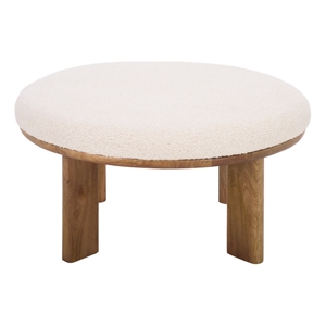 Safavieh Evgenia Round Wood Ottoman in White / Walnut