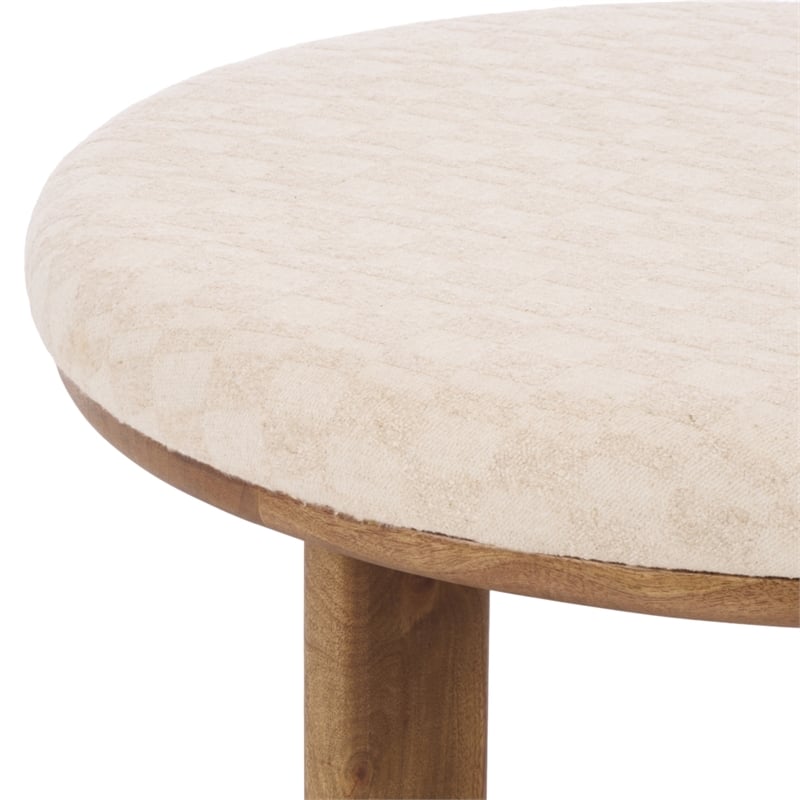 Safavieh Evgenia Round Wood Ottoman in Cream / Walnut