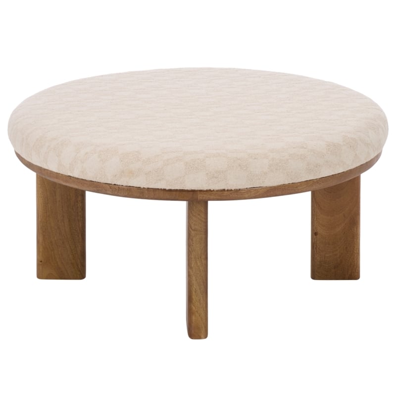 Safavieh Evgenia Round Wood Ottoman in Cream / Walnut