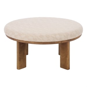 Safavieh Evgenia Round Wood Ottoman in Cream / Walnut