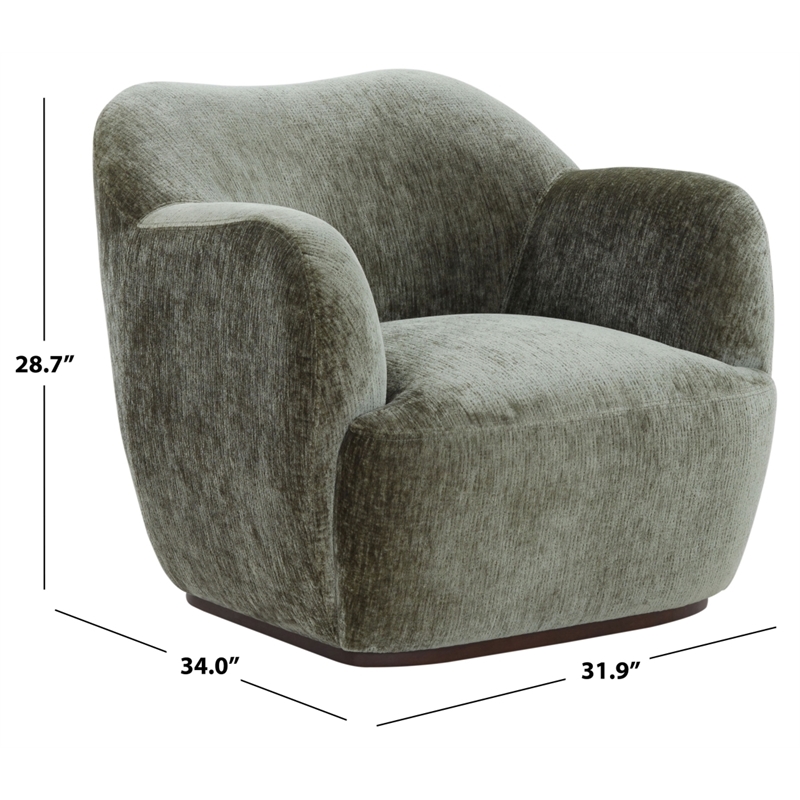 Safavieh Elizandra Chenille and Wood Swivel Chair in Olive