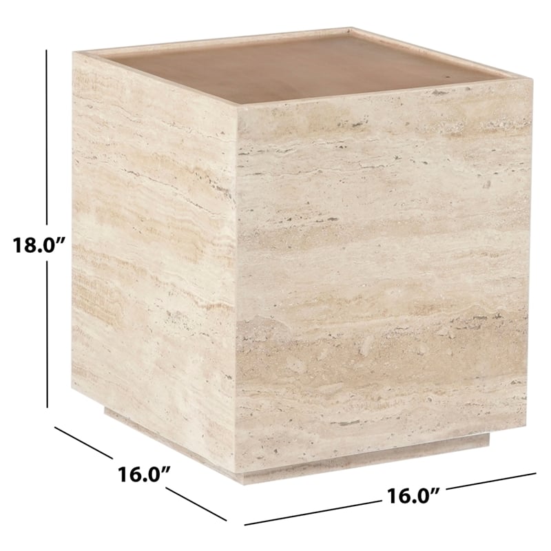 Safavieh Leslianne Wood and Travertine Accent Table in Natural / Beige