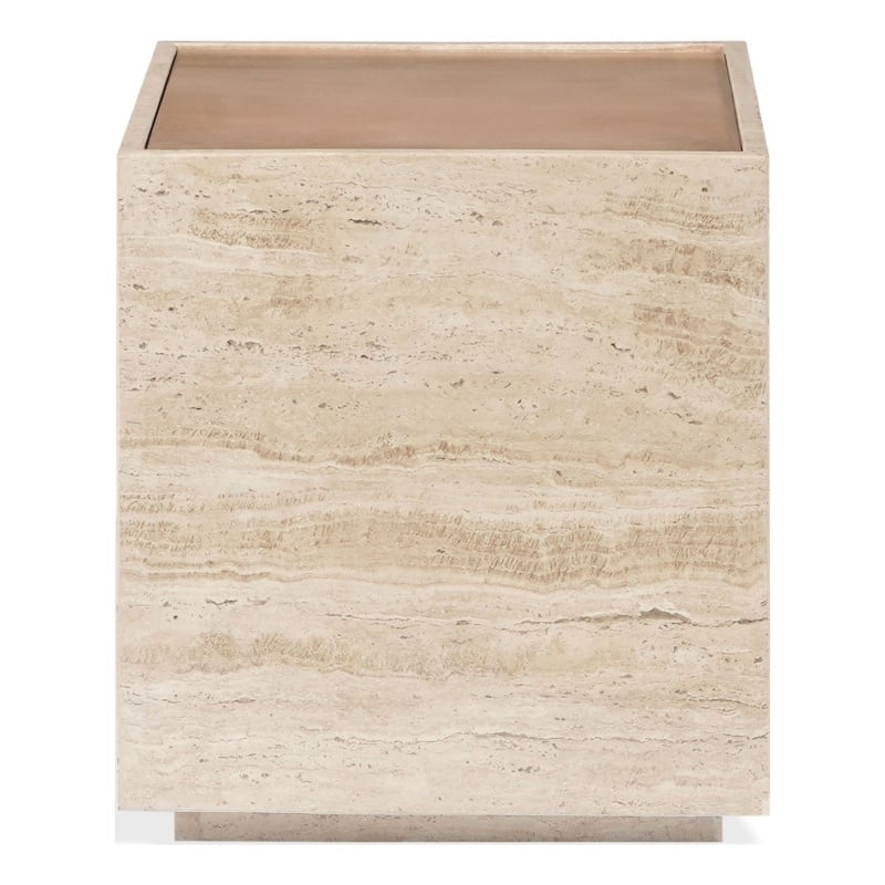 Safavieh Leslianne Wood and Travertine Accent Table in Natural / Beige