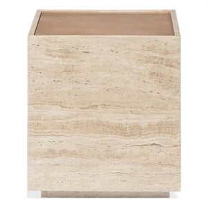 Safavieh Leslianne Wood and Travertine Accent Table in Natural / Beige