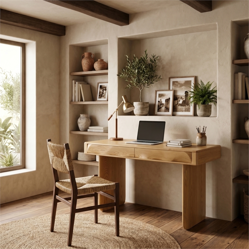 Safavieh Nikoletta 2 Drawer Wood Desk in Natural