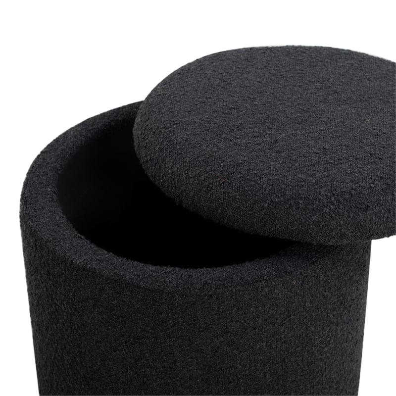 Safavieh Becka Round Boucle Storage Ottoma in Black / Natural