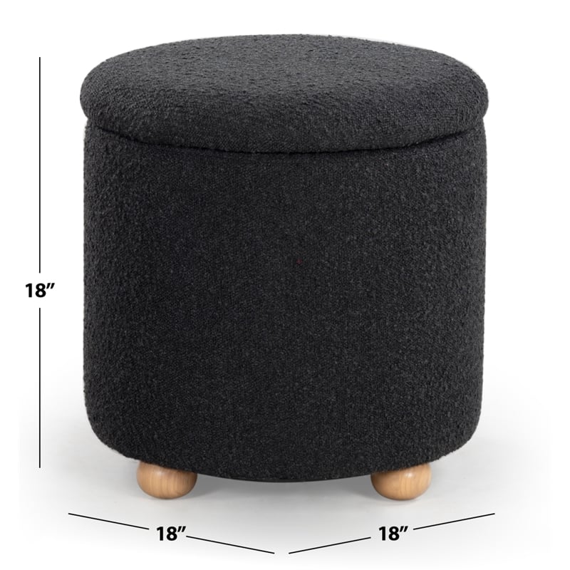 Safavieh Becka Round Boucle Storage Ottoma in Black / Natural