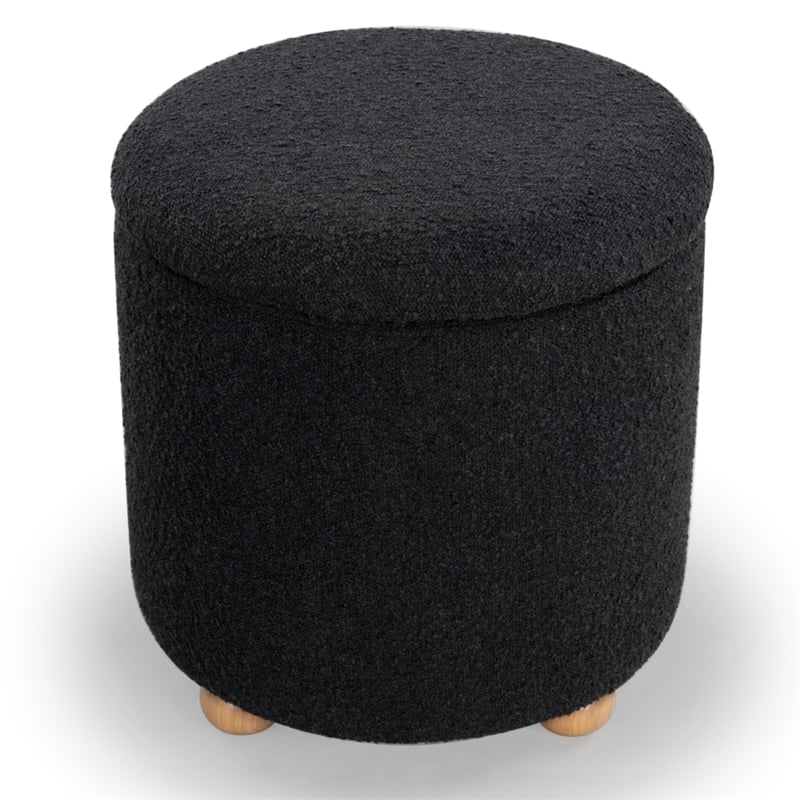 Safavieh Becka Round Boucle Storage Ottoma in Black / Natural