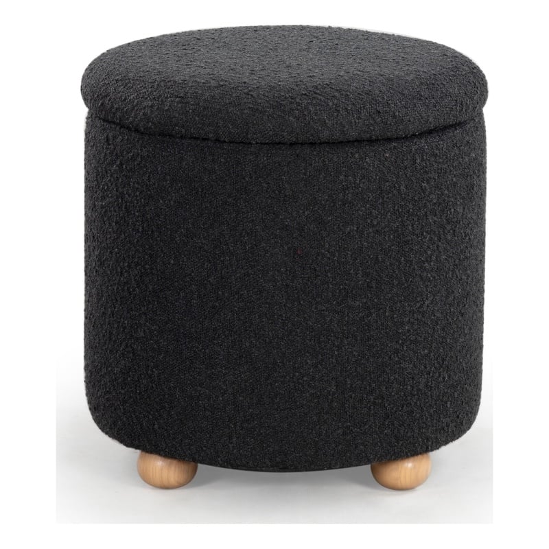 Safavieh Becka Round Boucle Storage Ottoma in Black / Natural