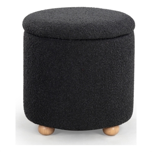 Safavieh Becka Round Boucle Storage Ottoma in Black / Natural