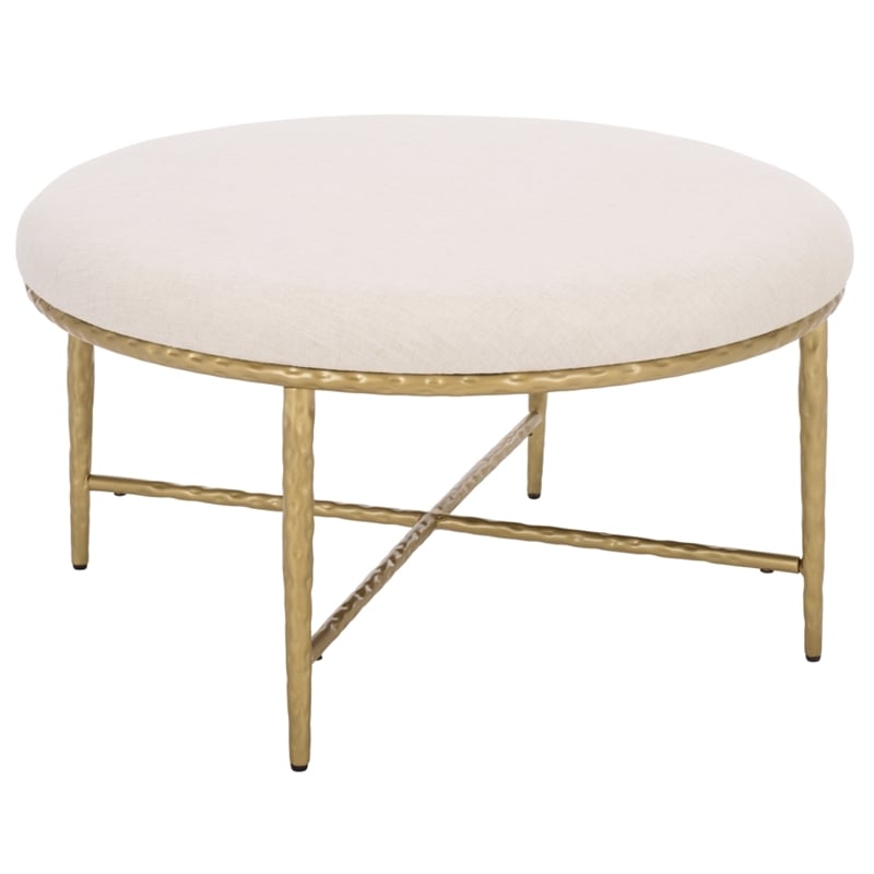 Safavieh Bogdana Round Iron Ottoman in Cream / Gold