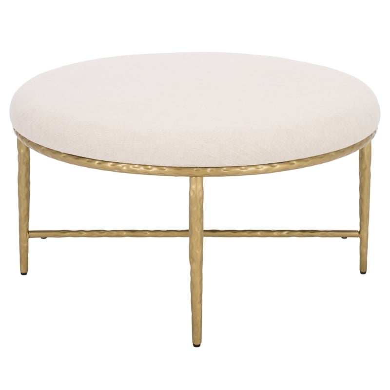 Safavieh Bogdana Round Iron Ottoman in Cream / Gold