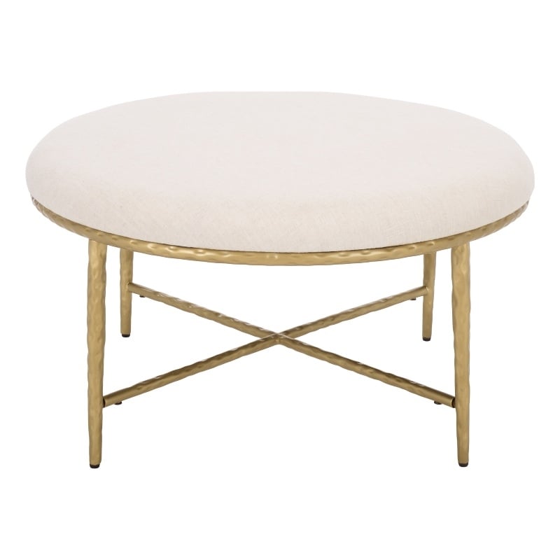 Safavieh Bogdana Round Iron Ottoman in Cream / Gold
