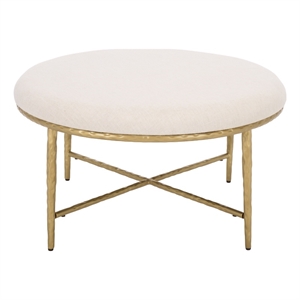 Safavieh Bogdana Round Iron Ottoman in Cream / Gold
