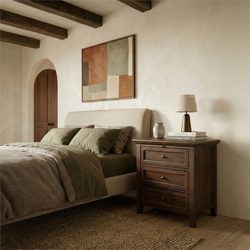Safavieh Trevor 3 Drawer Wood Nightstand in Dark Walnut