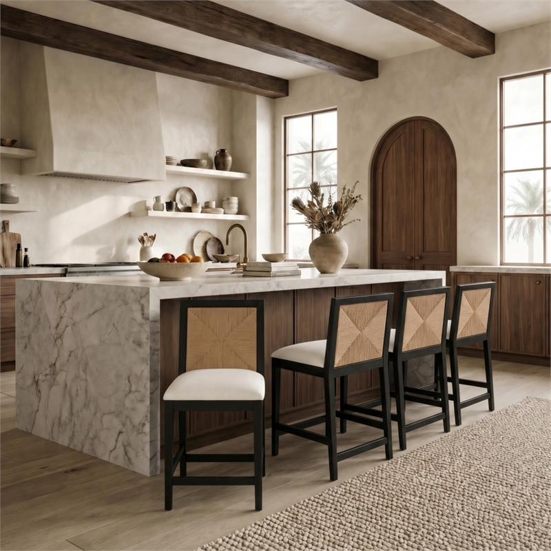 Safavieh Emilio Woven Wood Counter Stool in Black / Natural