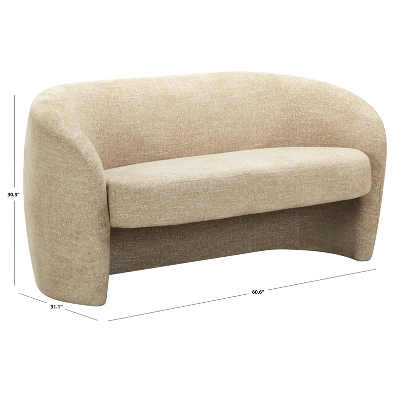 Safavieh Zhao Wood  Curved Loveseat in Light Brown