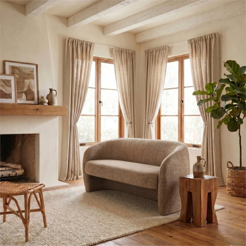 Safavieh Zhao Wood Curved Loveseat in Brown