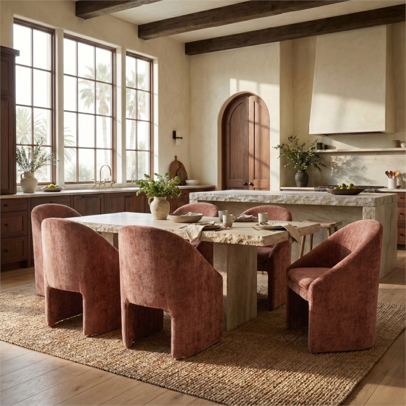 Safavieh Kagan Chenille and Wood Dining Chair in Camel