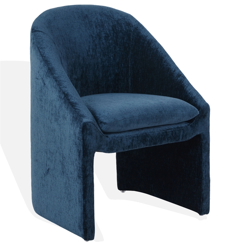 Safavieh Kagan Chenille and Wood Dining Chair in Navy