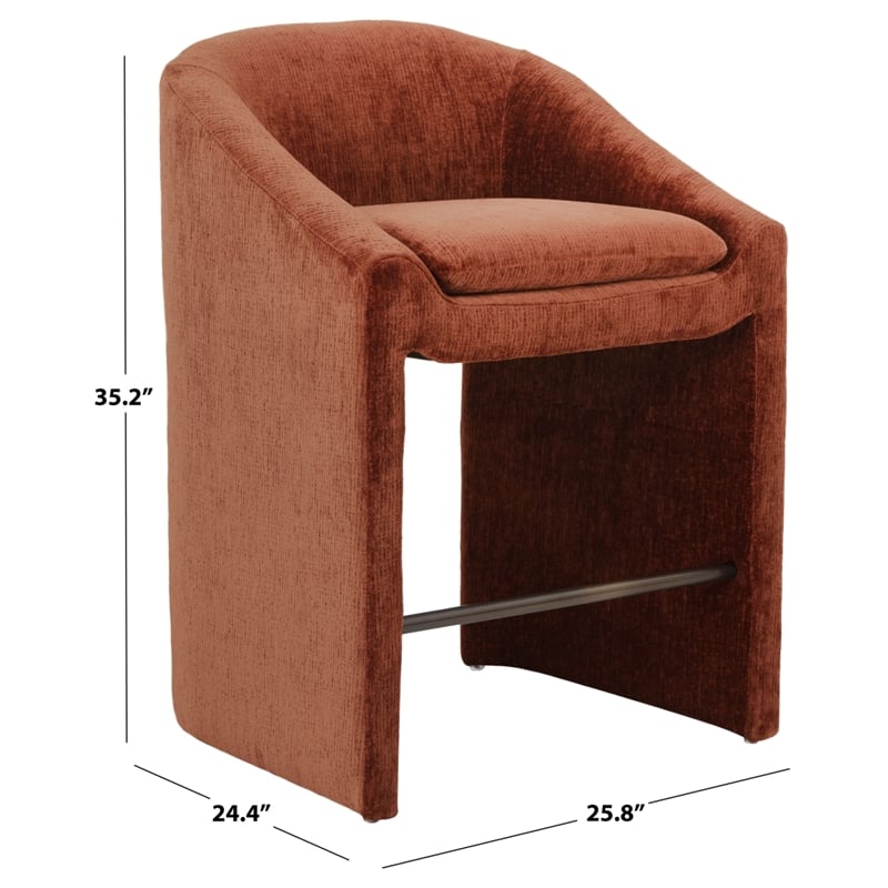 Safavieh Kagan Chenille and Wood Counter Stool in Camel