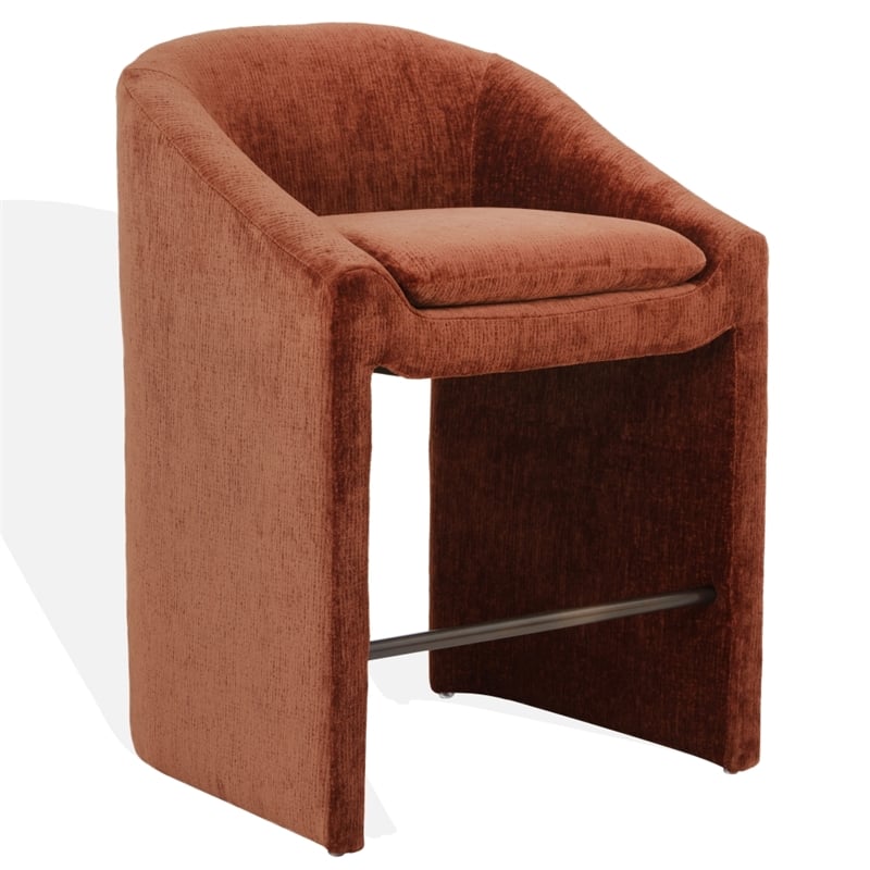 Safavieh Kagan Chenille and Wood Counter Stool in Camel