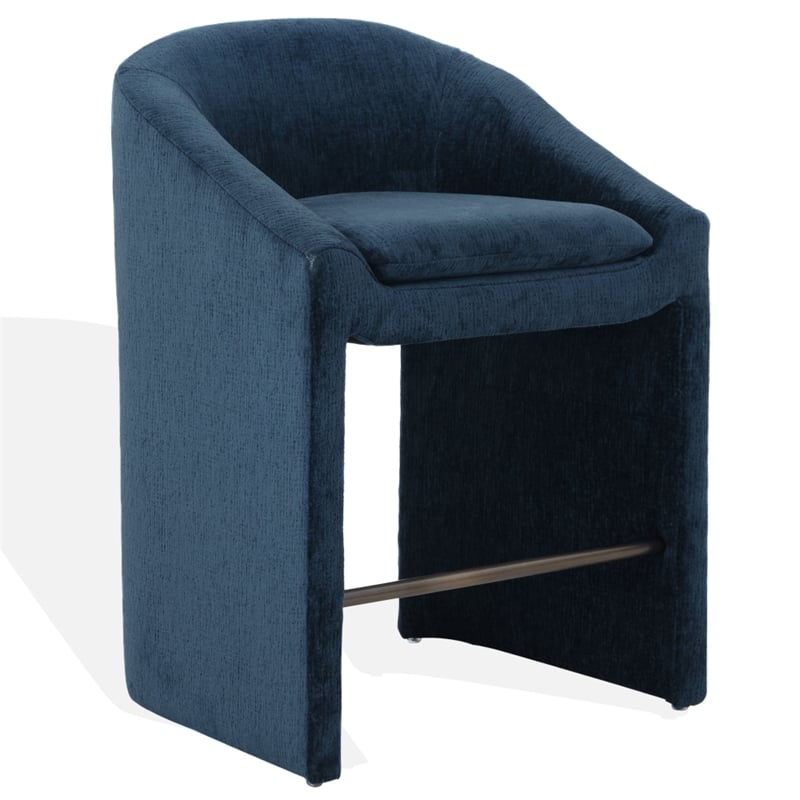 Safavieh Kagan Chenille and Wood Counter Stool in Navy