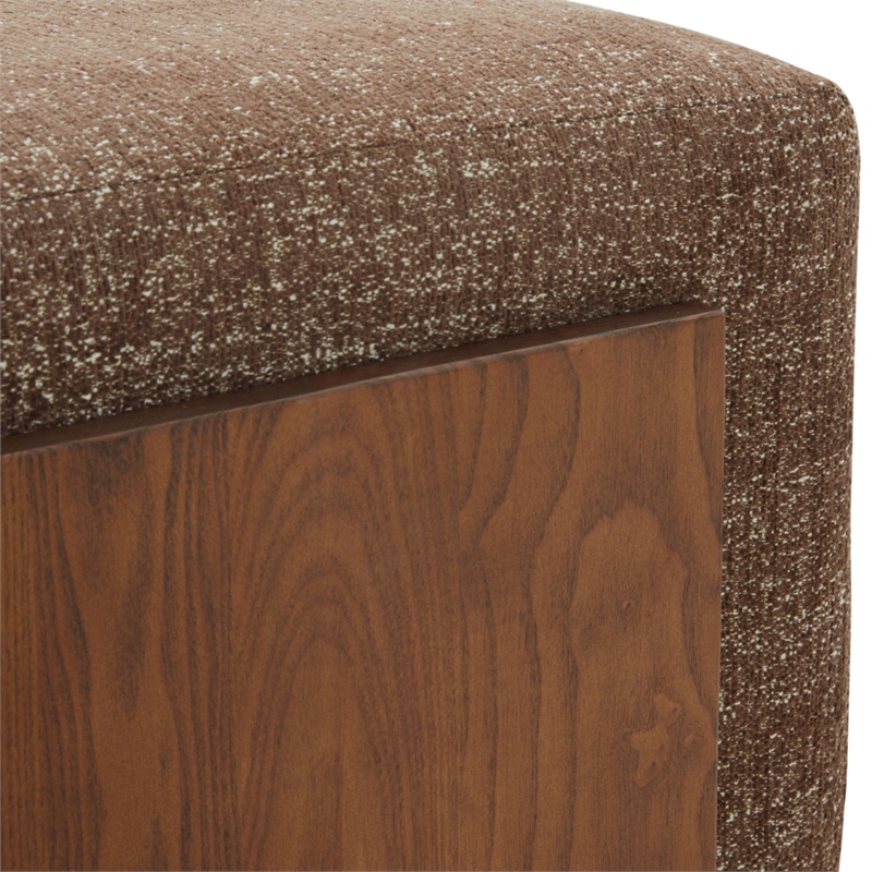 Safavieh Norabeth Chenille and Wood Ottoman in Brown/ Walnut