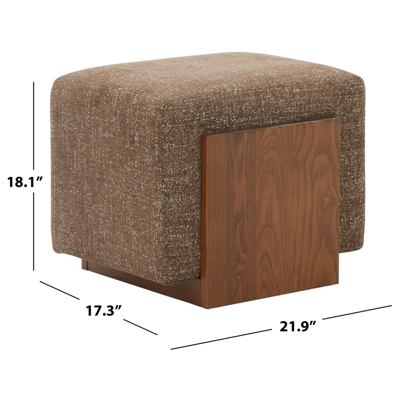 Safavieh Norabeth Chenille and Wood Ottoman in Brown/ Walnut
